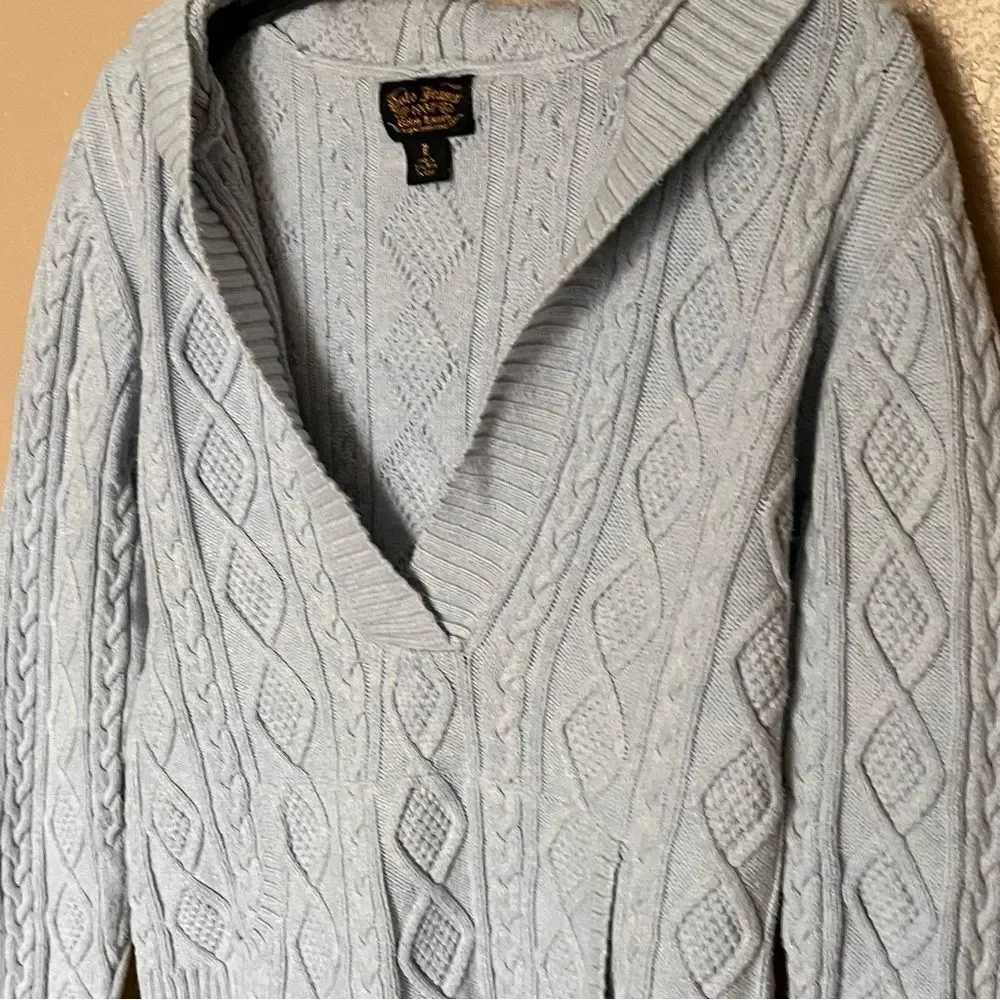 Polo Jeans Ralph Lauren Light Blue Cotton Cable Knit Hooded Sweater Size Large
